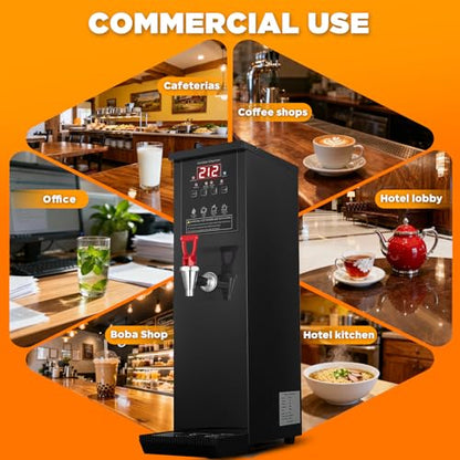 Commercial Hot Water Dispenser Water Boiler Countertop 30L/H Auto-filling Stainless Steel Hot Water Machine Step-heating 104-212°F Adjustable for Cafe Tea Shop Office Restaurant Hotel 1500W, Black