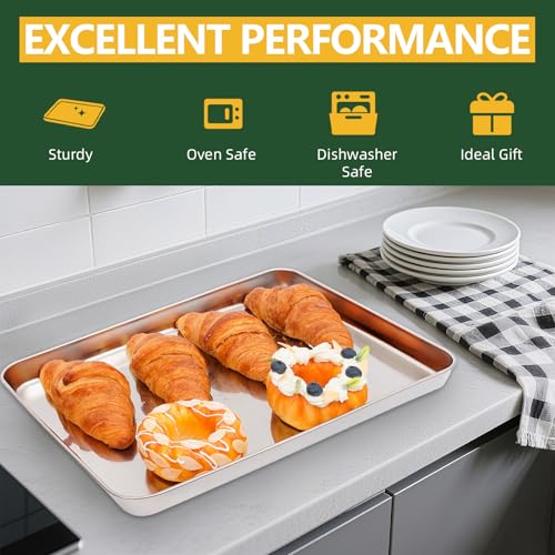 4-Piece Baking Sheet Set with Cooling Rack, Stainless Steel Cookie Sheets & Baking Pans Set, Non-Stick Cookie Trays for Oven Roasting & Food Prep, BPA-Free 10/12/16 Inch