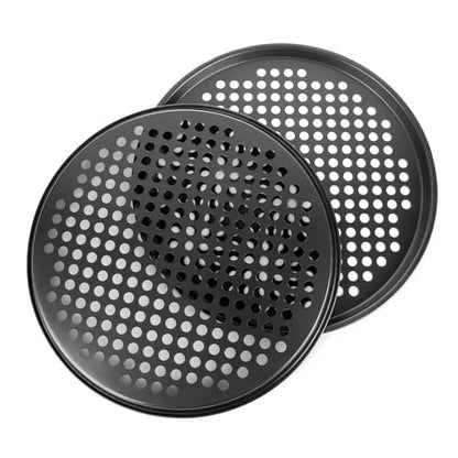 YOUNTHYE 6PCS Pizza Pan with Holes 12 inch Round Pizza Pan Set Nonstick Pizza Baking Pan Carbon Steel Pizza Tray Black Pizza Crisper Pan for Home Baking Kitchen