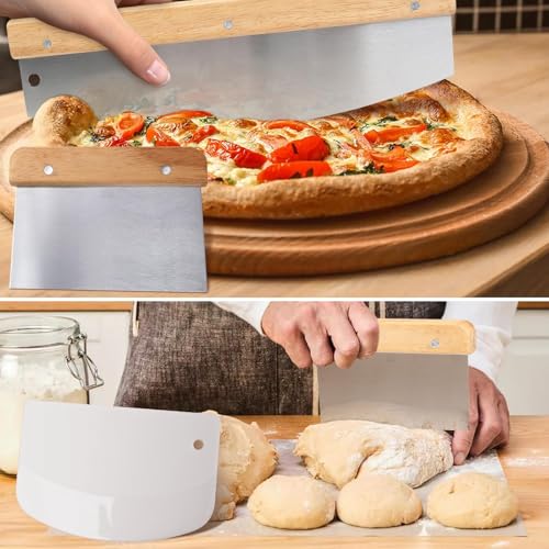 6Pcs Pizza Steel Set for Oven and Grill, 13" Square Pizza Steel for Oven, with Pizza Peel & Dough Pizza Cutter & 20pcs Cooking Paper, Cast Iron Pizza Stone/Baking Bread, Grill heat plates