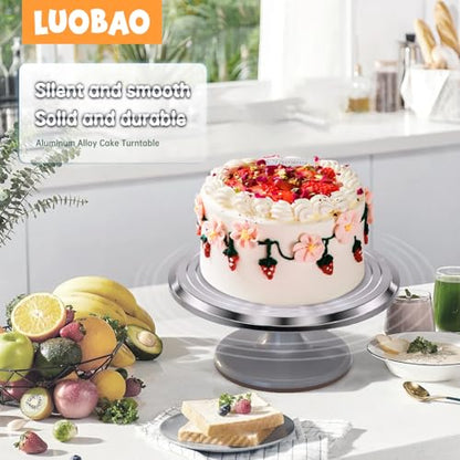 12 Inch Cake Turntable Decorating Stand with Aluminum,Cake Turntable Decorating Kit,Rotating Cake Stand Cake Spinner Stand Leveler Set Pastries Decorations Cake Turner Table Tools
