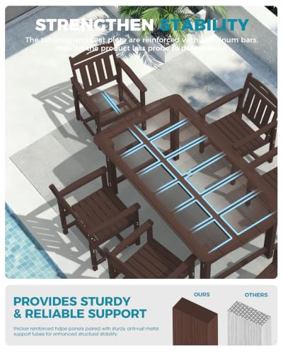 Ciokea HDPE Outdoor Dining Set of 4, Patio Table and Chairs Sets, Brown