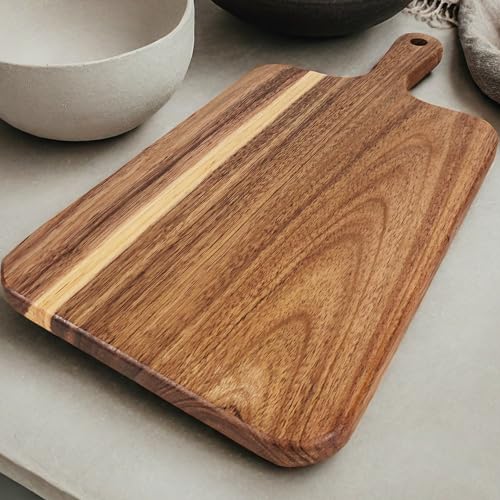 ZeQi Acacia Wood Cutting Board with Handle 13.7''X7'' / Charcuterie Board/Serving Board/Cheese, Bread, Vegetables & Fruits Serving Board (Rectangular)