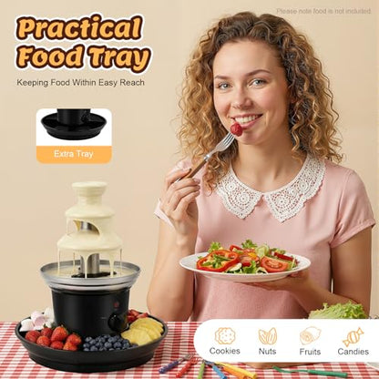 HIFMGHE 3 Tier Electric Chocolate Fondue Fountain Machine, 16oz Capacity Removable Chocolate Fondue Fountain with Fruit Tray and 5 Forks for Birthday, Wedding, Party, Celebration