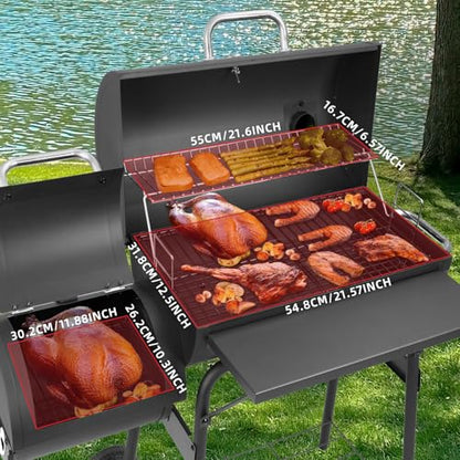 Kendane Barrel Charcoal Grill with offset smoker,550 Square Inches Cooking Area, Outdoor BBQ Grill with Front Shelf, Perfect for Backyard, Patio Parties and Picnics.