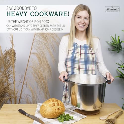 MAGNAWARE 14 Quart Cast Aluminum Stock Pot with Lid - Durable & Lightweight Soup Pot with Even Heat Distribution & Retention - Professional Cookware Stockpot with Silicone Handle Covers