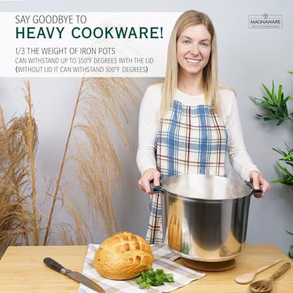 MAGNAWARE 14 Quart Cast Aluminum Stock Pot with Lid - Durable & Lightweight Soup Pot with Even Heat Distribution & Retention - Professional Cookware Stockpot with Silicone Handle Covers