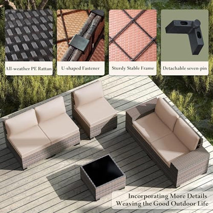 RTDTD 12 PCS Outdoor Patio Furniture Set,Outdoor Sectional Furniture All Weather PE Rattan Wicker Patio Conversation Set with 2 Coffee Tables and 10 Thickened Cushions,Sand