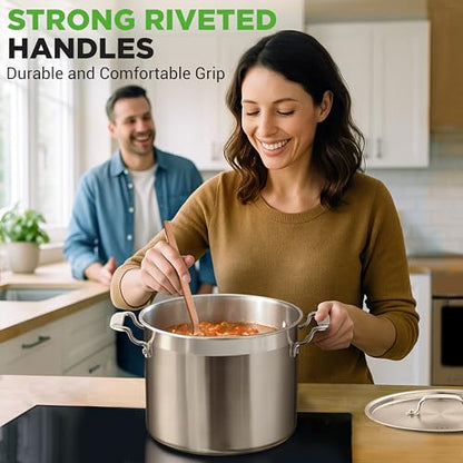 NutriChef Stainless Steel Cookware Stockpot - 14 Quart, Heavy Duty Induction Pot, Soup Pot with Stainless Steel Lid, Gas, Induction, Ceramic, Glass and Halogen Cooktops Compatible - NCSPT14Q