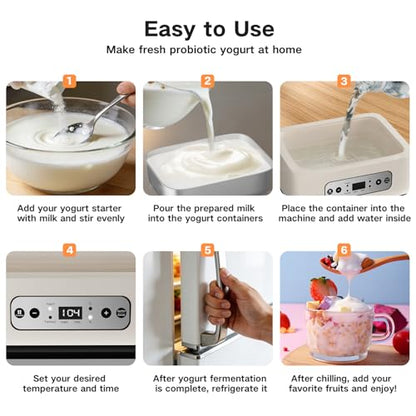 Hofenta 1.7 Quart Yogurt Maker with Stainless Steel Bowl, 9 Glass Jars, Digital Timer, Temperature Control, BPA-Free, Easy-to-Use, Family-Sized for Homemade Probiotic Yogurt, Dishwasher Safe