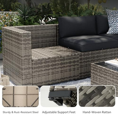 Aoxun Patio Furniture Sets, 15-Piece Outdoor Patio Furniture with 44'' Propane Gas Firepit Table, Wicker Outdoor Conversation Set Sectional Sofa for Backyard, Poolside