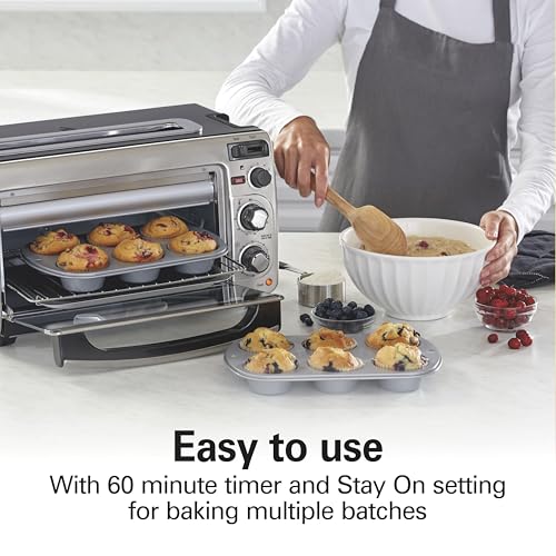 Hamilton Beach 2-in-1 Countertop Toaster Oven and Long Slot 2 Slice Toaster, 60 Minute Timer and Automatic Shut Off, Shade Selector, Stainless Steel (31156)