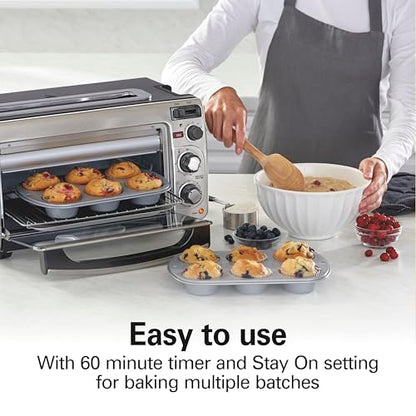 Hamilton Beach 2-in-1 Countertop Toaster Oven and Long Slot 2 Slice Toaster, 60 Minute Timer and Automatic Shut Off, Shade Selector, Stainless Steel (31156)