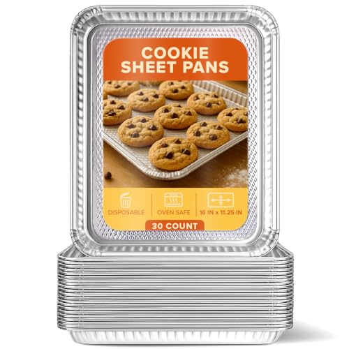 Stock Your Home Aluminum Pans Cookie Sheet Baking Pans (30 Pack) Disposable Foil Trays - Reusable and Durable Nonstick Baking Sheets – Cookie Sheet Pans