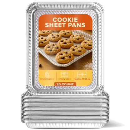Stock Your Home Aluminum Pans Cookie Sheet Baking Pans (30 Pack) Disposable Foil Trays - Reusable and Durable Nonstick Baking Sheets – Cookie Sheet Pans