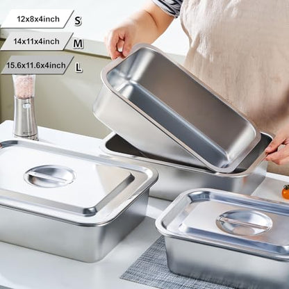 4 Inch Extra Deep Lasagna Baking Pan with Lid, 11x14 Inch 7.4QT Large Stainless Steel Nonstick Lasagna Baking Roasting Pans Casserole Dishes for Oven with Lids(M, 1 Pack)