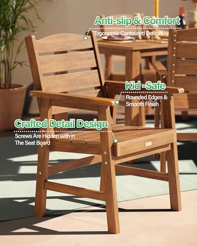 YEFU 5 Piece Square Patio Dining Set, Sturdy Aluminum Frame, HIPS, Teak