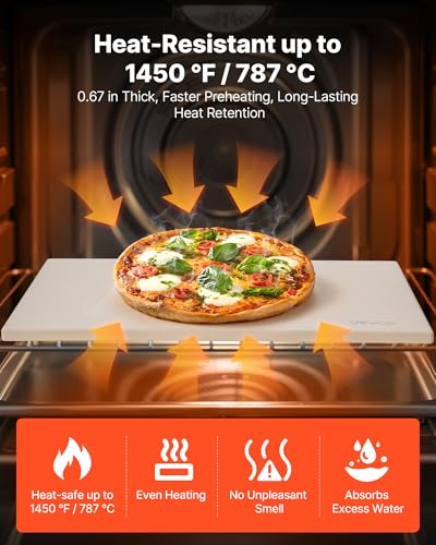 VEVOR Pizza Stone, 20 x 14 x 0.67 in Rectangular Pizza Stone, Extra Large Baking-Stone with Scraper, 1450℉ Heat-Resistant Cordierite, for Oven, BBQ Griller, Baking Bread & Pizza