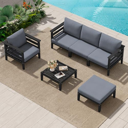 SERWALL HDPE Patio Furniture Set, 6 Pieces Outdoor Sectional Sofa Set