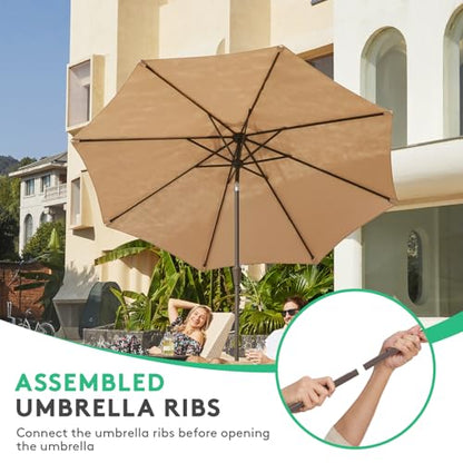 JEAREY 10FT Outdoor Patio Umbrella Outdoor Table Umbrella with Push Button Tilt and Crank, Market Umbrella 8 Sturdy Ribs UV Protection Waterproof for Pool, Garden (Beige)