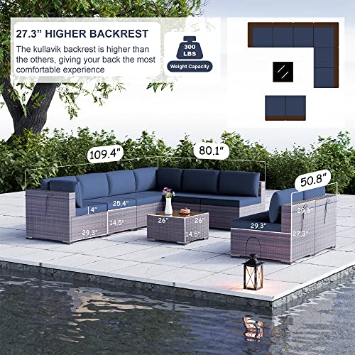 Kullavik 9PCS Outdoor Patio Furniture Set PE Wicker Rattan Sectional Sofa