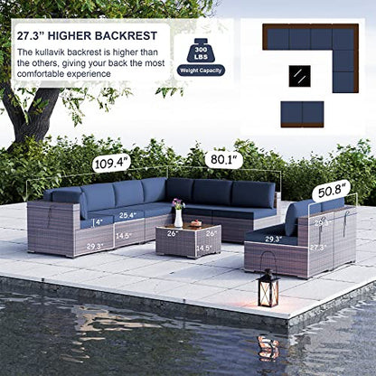 Kullavik 9PCS Outdoor Patio Furniture Set PE Wicker Rattan Sectional Sofa