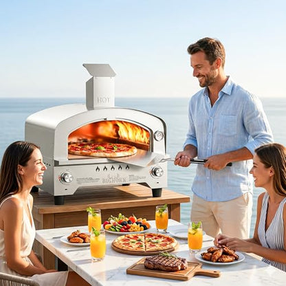 BIG HORN Gas Pizza Oven, Portable Propane Pizza Oven with 15 inch Pizza Stone, Stainless Steel Pizza Maker for Outdoor Cooking