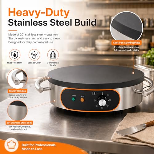Treliamd Commercial Crepe Maker, Pancake Maker Machine, 16" Non-Stick 1500W Electric Crepe Machine Constant Temperature, Thickened Cast Iron Cooking Surface Pancakes Maker Griddle with Handle