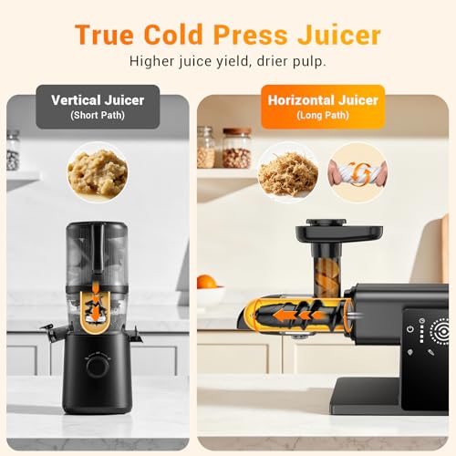 Juicer Machines with LED Smart Touch Screen, 2 Modes Slow Masticating Juicers for Kale & Celery, BPA-Free Cold Press Juicer with Reverse Function, Aluminum Alloy