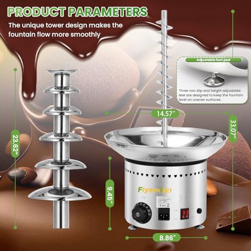 Flyseago Commercial Chocolate Fountain| 6 Tiers 19 lb Capacity| Large Hot Chocolate Fondue Tower| Stainless Steel Chocolate Melting Heating Machine for Nacho Cheese, Liqueurs, Party, Wedding