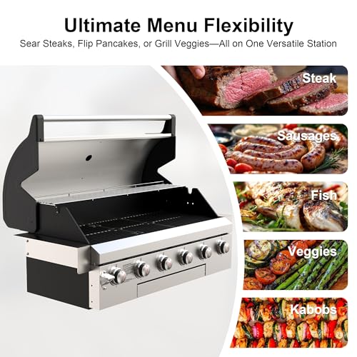 Brand-Man Propane Gas Grill, 40-Inch 6-Burner Built-In Head BBQ Island Outdoor Kitchen, Natural Gas Convertible, Heavy Duty 304 Stainless Steel, 60,000BTUs