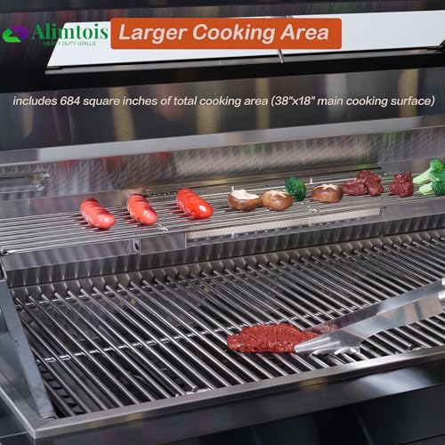 Alimtois BBQ Island Outdoor Kitchen: 46-Inch 4-Burner 72000 BTU Modular Outdoor Grill Islands + Side Burner + Rotisserie + Granite Countertops for Backyard Family Gatherings Small Business