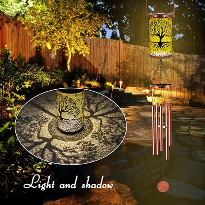 36" Solar Wind Chimes Hanging Lights Outdoor Detachable Led Lantern Metal Wind Chimes for Outside Unique Tree Life Garden Hanging Solar Decorative as Gift for Mom Women Grandma (Bronze)