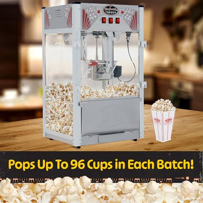 Majestic Popcorn Machine - 16oz Stainless Steel Kettle Makes up to 96 Cups - Electric Popcorn Popper Machine with Scoop, Measuring Cups, Serving Bags and Buckets by Superior Popcorn Company