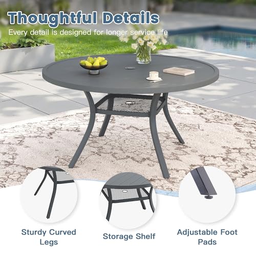 DIFY 5 Piece Outdoor Patio Dining Set for 4, 47.2" Round Metal Dining Table and Swivel Patio Chairs with Padded Textilene, All-Weather Outdoor Furniture Set for Garden Backyard Porch, Grey