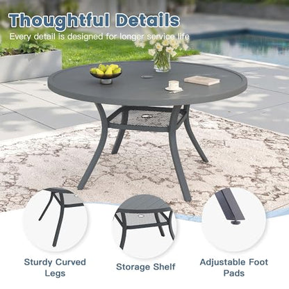 DIFY 5 Piece Outdoor Patio Dining Set for 4, 47.2" Round Metal Dining Table and Swivel Patio Chairs with Padded Textilene, All-Weather Outdoor Furniture Set for Garden Backyard Porch, Grey