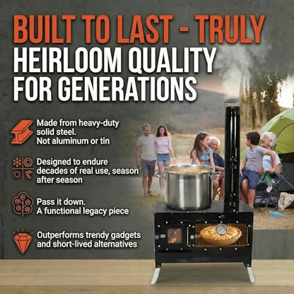 Trailblazer Cookstove – Wood Fired Stovetop with Oven for Off-Grid Living, Camping, RV, Hunting, Prepping, Emergency Heat & Cooking