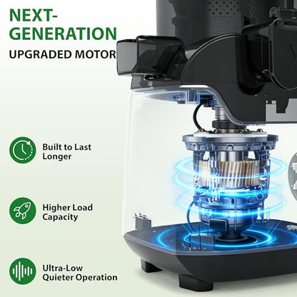 SUSTEAS Juicer Machines with 5.3" Extra Wide Chute, Cold Press Juicer for Whole Fruits & Vegetables, 64oz Large Capacity Juice Extractor, Easy to Clean, High Juice Yield, Home Juicer, Premium Black
