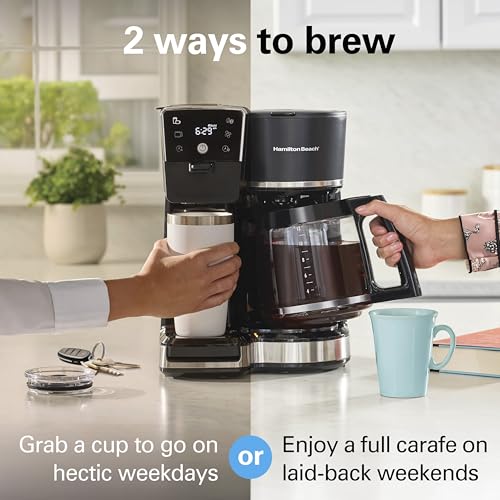 Hamilton Beach 2-Way 12 Cup Programmable Drip Hot and Iced Coffee Maker & Single Serve Coffee Machine, AquaFlow Showerhead, Glass Carafe, Auto Pause and Pour, Black (47500J)