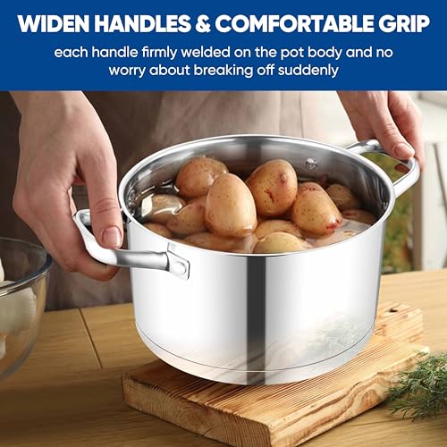 TeamFar 5 QT Stock Pot, Tri-ply Bottom Stainless Steel Stockpot Cooking Soup Pasta Pot with Lid for Gas/Induction/Electric Stoves, Non-toxic & Heavy Duty, Double Handles & Dishwasher Safe