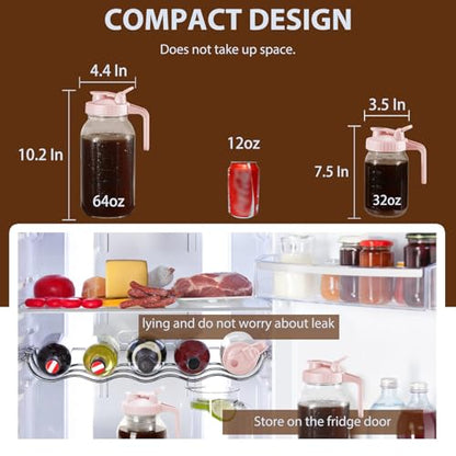 Glyntrof Cold Brew Coffee Maker Pitcher, Pink 64 Oz Heavy Duty Wide Mouth Glass Mason Jar pour spout Lid with Stainless Steel Filter for Iced Coffee, Ice Drinks