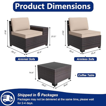 ASJMR Outdoor Patio Furniture Set, 12 Pieces Outdoor Sectional Furniture High Backrest Patio Sofa, All-Weather PE Rattan Patio Conversation Set with Coffee Table & Cushions(Brown).