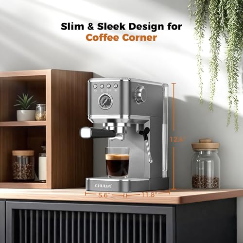 CHULUX Elite Espresso Coffee Machine with Steam Wand for Cappuccino, Gray