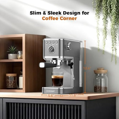 CHULUX Elite Espresso Coffee Machine with Steam Wand for Cappuccino, Gray