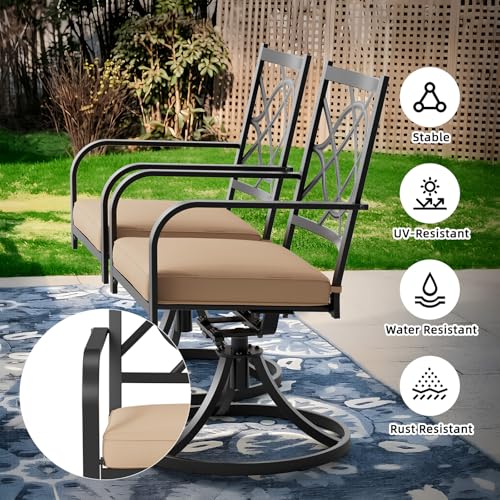 Patiomore 5 Piece Patio Dining Set Outdoor Furniture Set, Square Metal Patio Dining Table with Umbrella Hole & 4 Swivel Dining Chairs for Garden Lawn Yard