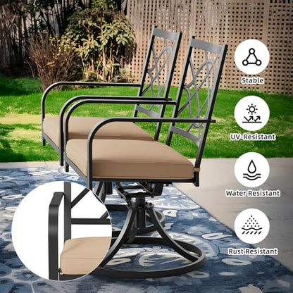 Patiomore 5 Piece Patio Dining Set Outdoor Furniture Set, Square Metal Patio Dining Table with Umbrella Hole & 4 Swivel Dining Chairs for Garden Lawn Yard