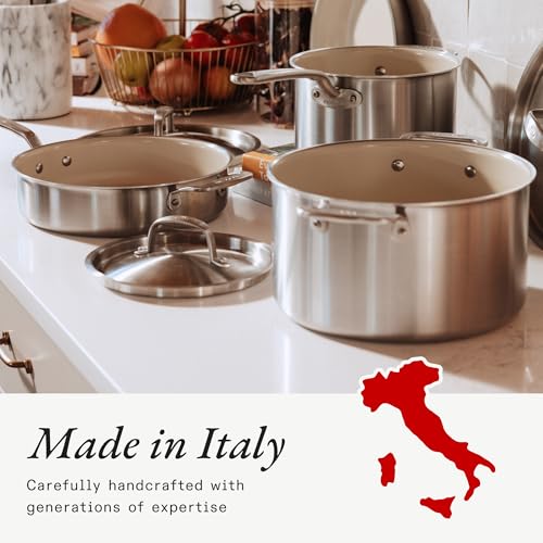 Made In Cookware | 3 QT Ceramic Non Stick Saucier with Lid | 5-Ply Stainless Clad with Stay-Cool Handle | Professional Cookware | Crafted in Italy | Induction Compatible