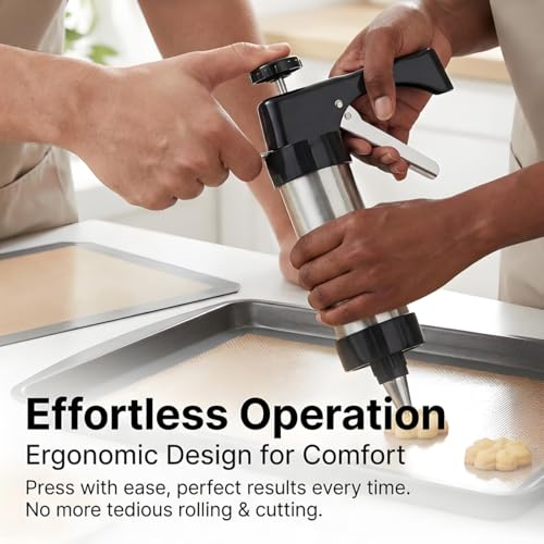 Stainless steel cookie press, cookie press gun set with 13 cookie press plates, a sponge brush and 8 piping nozzles, ideal for DIY Christmas cookies and decorative cookie nozzles, gift for women