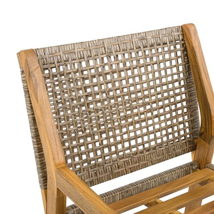 Christopher Knight Home Verle Wooden Patio Dining Set for 4, Acacia Wood Outdoor Dining Table Set for 4, 5 Piece Outdoor Dining Set with Round Table and Armchair with Seat Cushion, Teak+Beige
