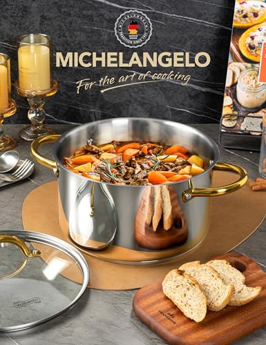 MICHELANGELO Stainless Steel Pots - 6 Qt Induction Pot with Lid, 18/10 Stainless Steel Stock Pot, Non Toxic Cooking Pot, Oven & Dishwasher Safe